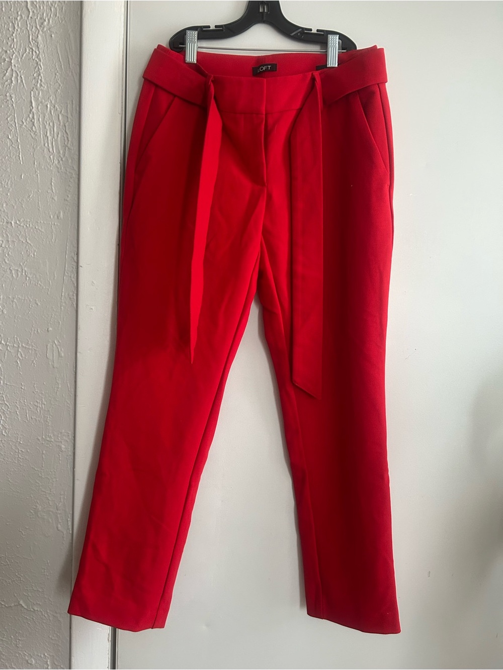 LOFT Bright Red Paperbag Waist Tapered Pants